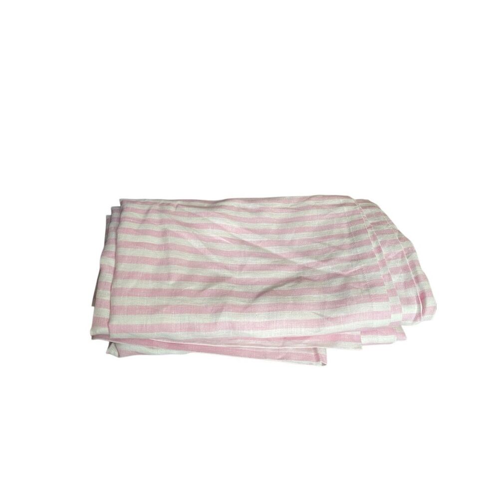 Solino Home 100% Linen Stripe Table Throw Pink White NWOT